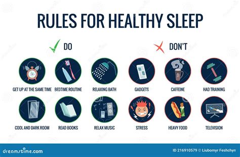 Healthy Sleep Rules, Good Night Habits Concept. Peacefully Sleeping Female Character And ...