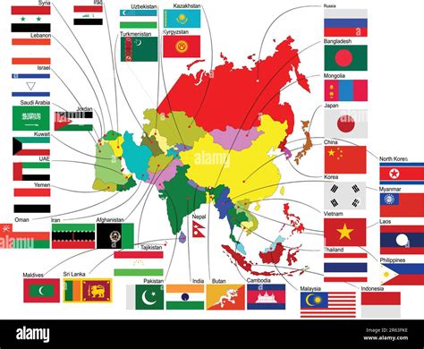 Map of Asia with country flags Stock Vector Image & Art - Alamy