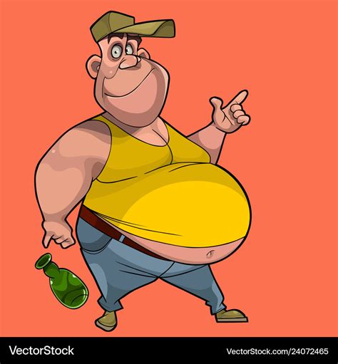 Cartoon man with a big belly drops a bottle Vector Image