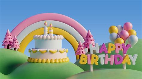 Free PSD | 3d birthday background with fairytale elements