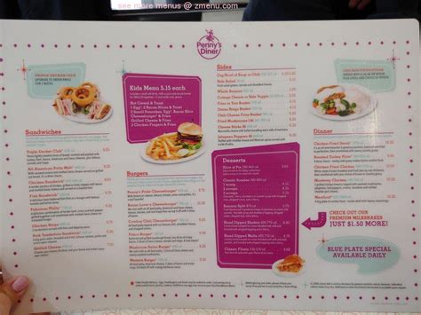 Menu at Penny's Diner restaurant, Morrill