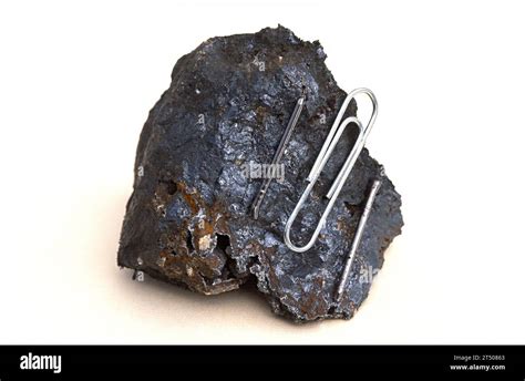 Magnetite is an iron oxide mineral with magnetic properties. Sample ...