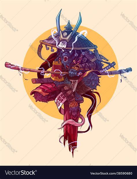 Cartoon angry monkey king samurai character Vector Image