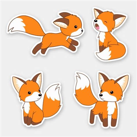 Cute Little Fox, Set of 4 Sticker | Zazzle | Cute fox drawing, Fox illustration, Fox drawing