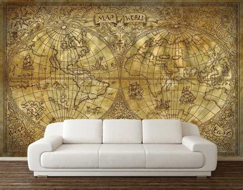 Wall Mural Vintage, Wall Mural Map, World Map Wall Decal, Wallpaper Old ...