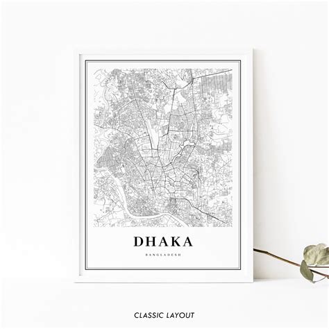 Dhaka Bangladesh Map Print Map Art Poster Dacca City Street | Etsy