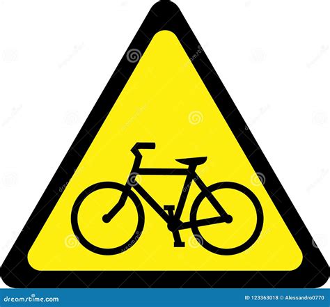 Yellow Warning Sign with Bicycle Stock Illustration - Illustration of yellow, secure: 123363018