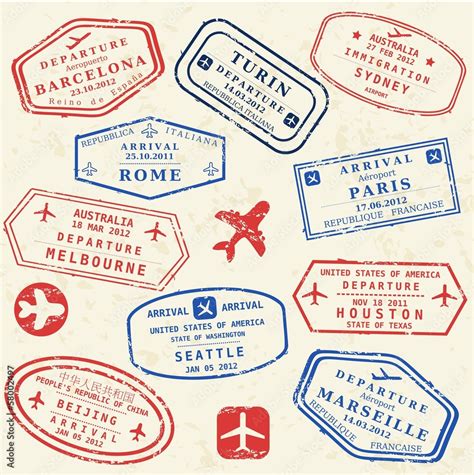 Passport stamp set - world visa stamps Stock Vector | Adobe Stock