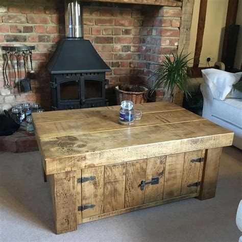 Rustic chunky farmhouse solid wood coffee table | Solid wood coffee table, Coffee table with ...