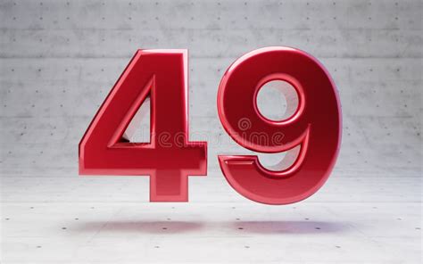 Red Number 49. Metallic Red Color Digit Isolated on Concrete Background Stock Illustration ...