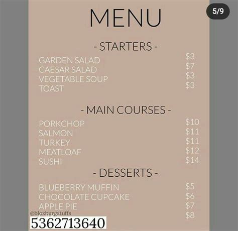 Menu [not mine] | Bloxburg decals codes, Custom decals, Room decals