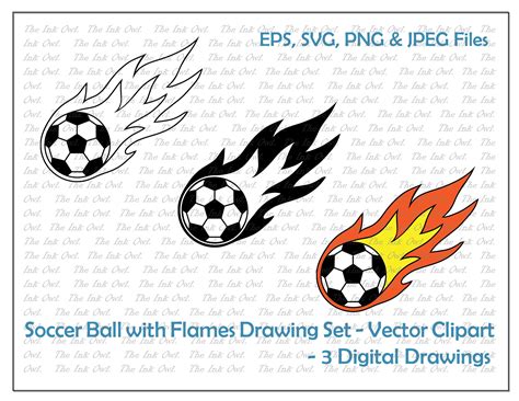 Soccer Ball With Flames Vector Clipart Set / Outline and Colored ...