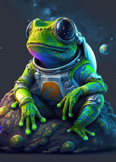 'frog space astronaut' Poster, picture, metal print, paint by Ana Calvert | Displate