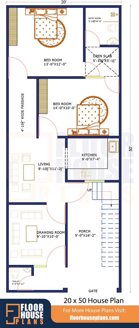 20 x 50 House Plan With Car Parking | 1000 Square Feet Plan