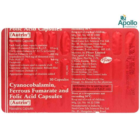 Autrin Capsule 30's Price, Uses, Side Effects, Composition - Apollo ...