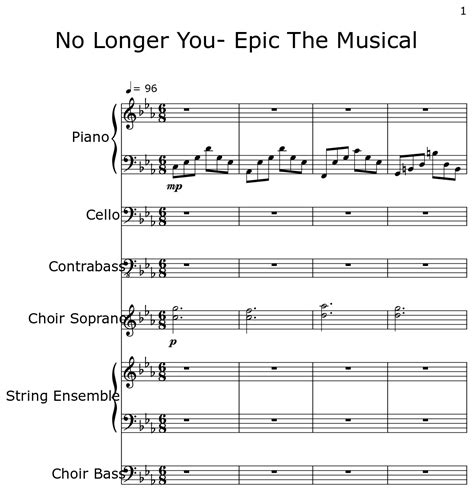 No Longer You- Epic The Musical - Sheet music for Piano, Cello, Contrabass, Choir Soprano ...