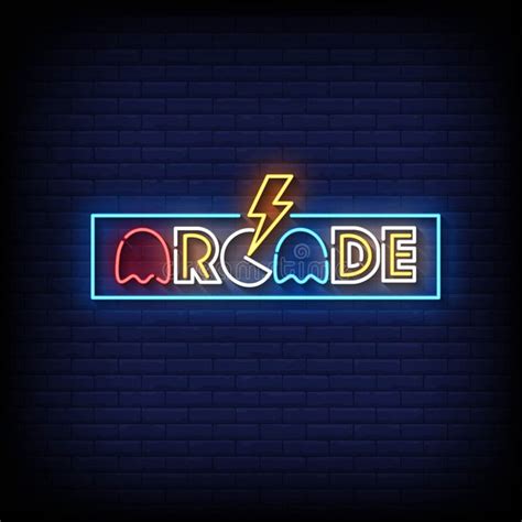 Neon Sign Arcade with Brick Wall Background Vector Stock Vector - Illustration of posters, light ...