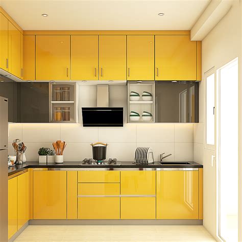 Modern Yellow And White Modern Kitchen Design | Livspace