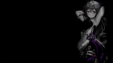 Selective Coloring Anime Girls Anime Monochrome Simple Background Black Background Genshin ...