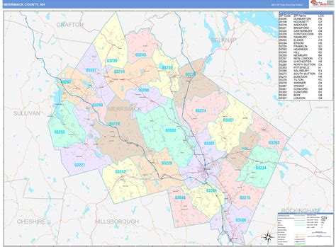 Merrimack County, NH Wall Map Color Cast Style by MarketMAPS - MapSales