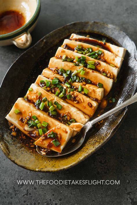 Steamed Tofu with Soy Garlic Sauce - The Foodie Takes Flight