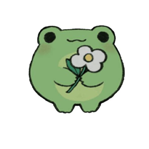 a green frog with a flower in its mouth and eyes on it's nose