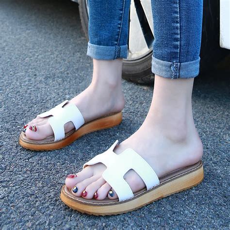 100% genuine leather sandals women flip flops famous brand summer shoes woman slippers cowhide ...