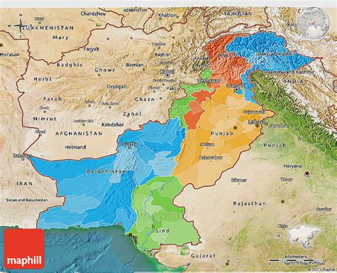 Political 3D Map of Pakistan, satellite outside