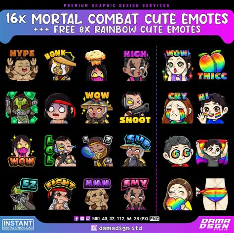 16x Mortal Kombat Cute Twitch Emotes 8x Rainbow Cute Emotes - Etsy