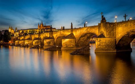 bridges, Rivers, Prague, Czech, Republic, Night, Charles, Bridge ...