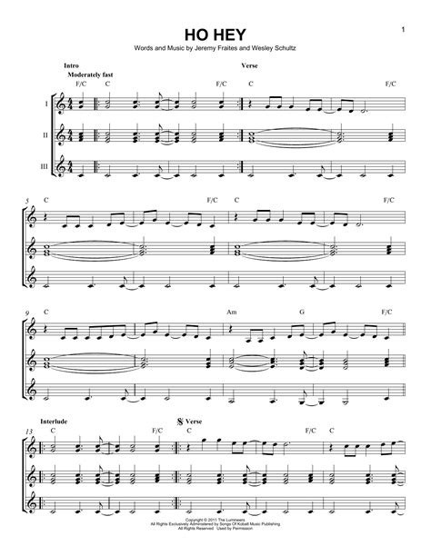 Ho Hey sheet music by The Lumineers (Guitar Ensemble – 165620)