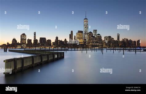 USA, New York, New York City, USA, Lower Manhattan skyline at sunrise ...