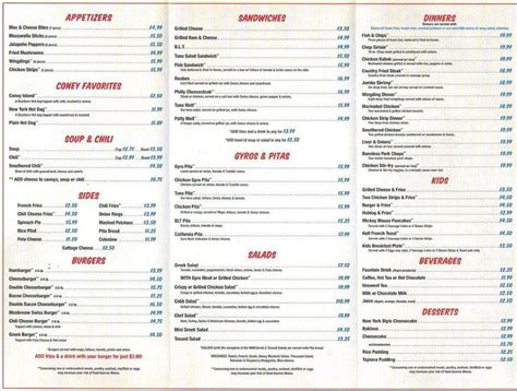 Menu at Olympic Diner restaurant, Hilliard