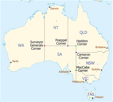 The names of Australia's state border corners | Australia map, Map, Brisbane