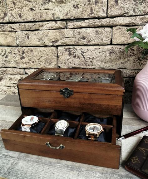 Watch Box for 12, Drawer Watch Case, Two Levels Wood Watch Box, Unique Gift for Dad - Everything ...