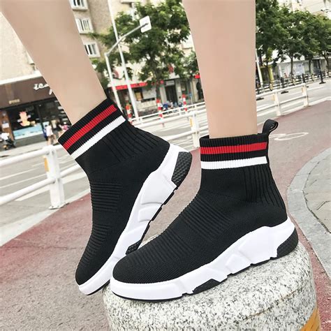 2018 High Top Stretch Sock Sneakers Woman Bling Sock Shoes Women Black ...