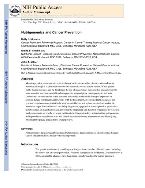 (PDF) Nutrigenomics and Cancer Prevention