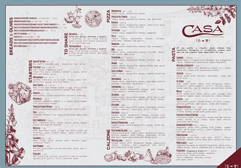 Menu at Casa Italian restaurant, Nottingham