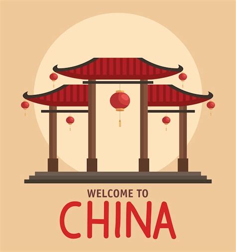 Premium Vector | Welcome to china with temple