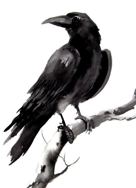 Crow raven original watercolor painting 9 X 12 by ORIGINALONLY