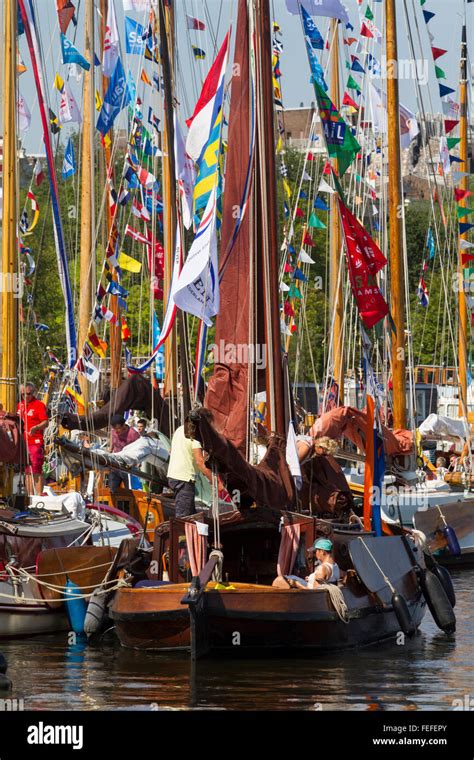 SAIL Amsterdam. Boats and ships in harbour. Flags and masts. Holland ...