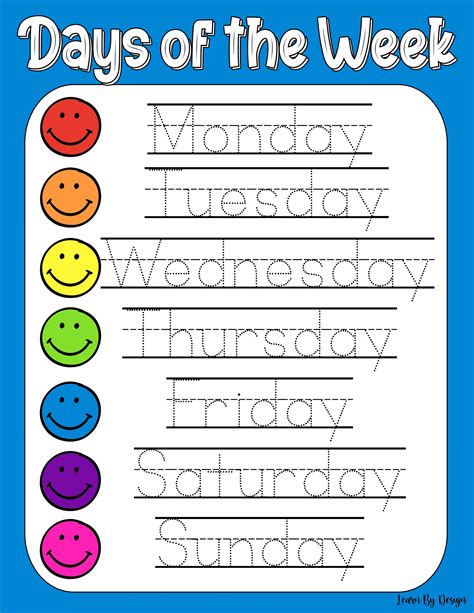 Printable Days of the Week Worksheet Traceable Worksheet | Etsy