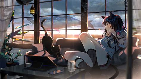 391788 anime girl cat sunset pc Mocah [3840x2160] mobil ve tablet, oyuncu kız pc'niz için HD ...