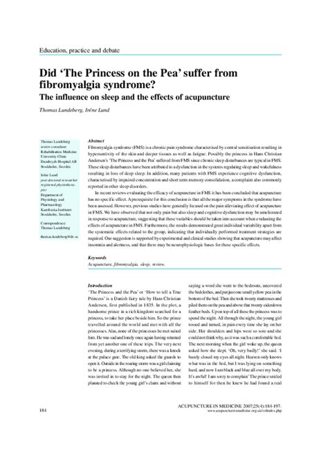 (PDF) Did ‘The Princess on the Pea’ suffer from fibromyalgia syndrome 2007.pdf | Thomas ...