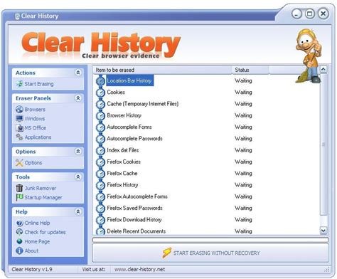 Clear History Main Window - Clear History - Clear History is free application to securely ...