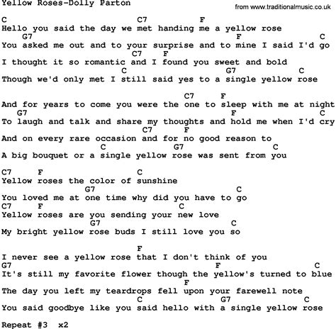 Country Music:Yellow Roses-Dolly Parton Lyrics and Chords