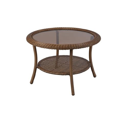 Hampton Bay Spring Haven 30 in. Brown All-Weather Wicker Round Outdoor Patio Coffee Table-66 ...