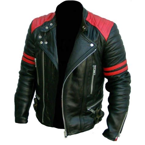 Men's Brando Classic Biker Red and Black Vintage Motorcycle Real Leather Jacket