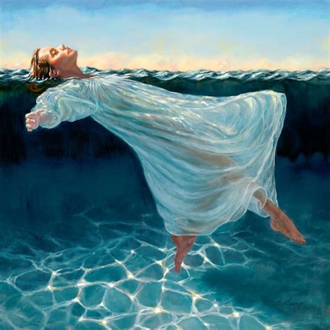 Image size: 12" X 12", Oil on panelWoman floating in water- above and below | Girl in water ...