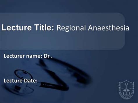 Regional Anaesthesia Techniques | PPT